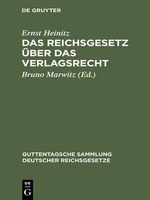cover image of Das Reichsgesetz über das Verlagsrecht
